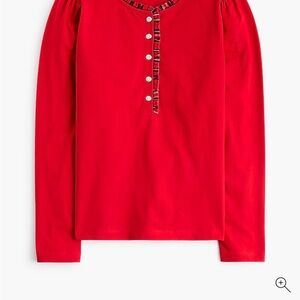 JCrew Long Sleeve Tartan & Jewels Henley shirt in cardinal